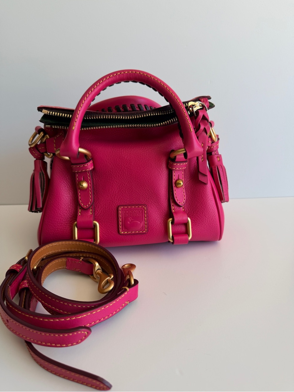 Dooney & Bourke Florentine Pink Pebbled Leather Mini Satchel with Gold Hardware